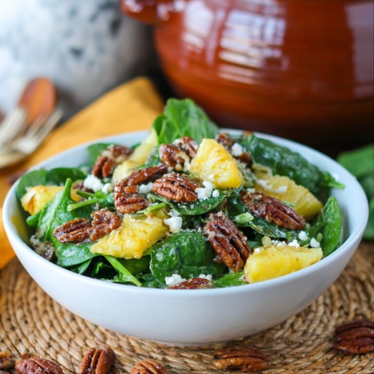 Pineapple Spinach Salad with Caramelized Pecans and Feta Recipe