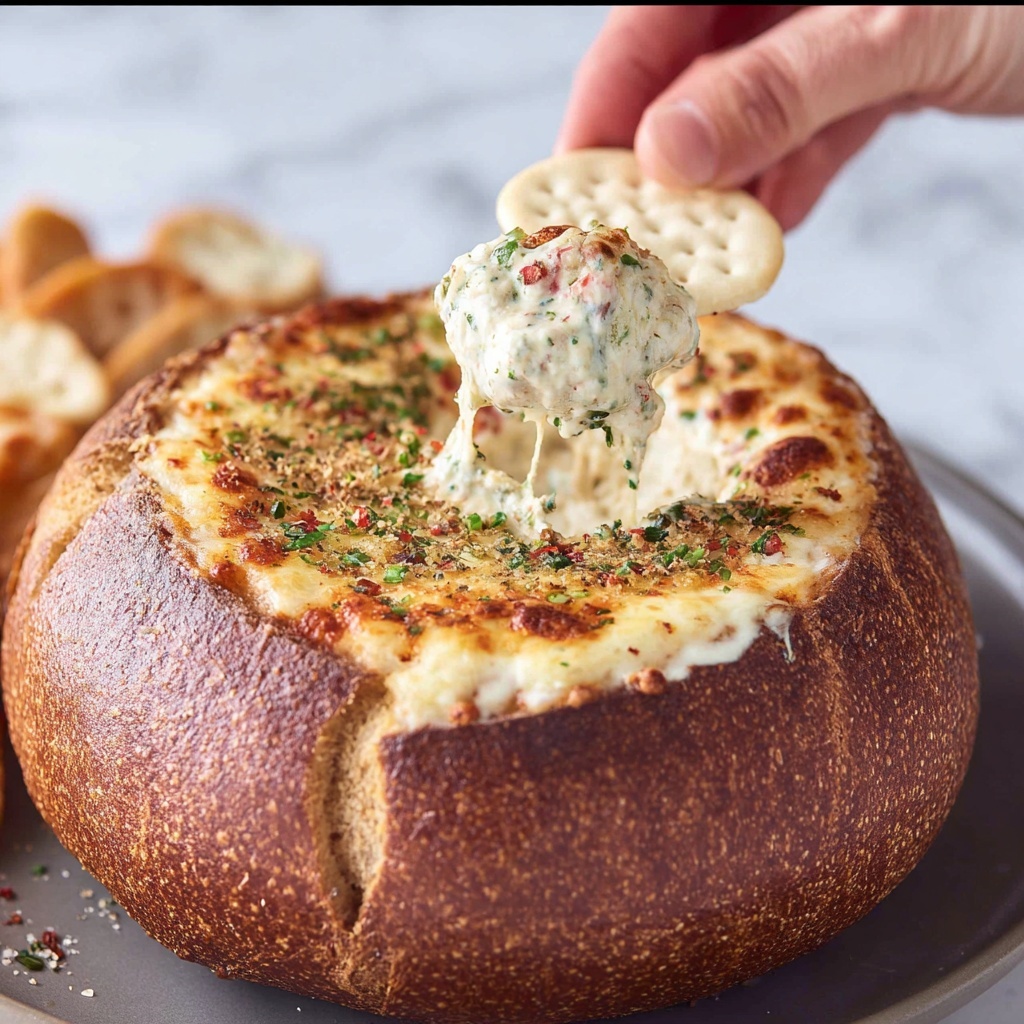Crab Artichoke Dip in a Bread Bowl Recipe - Recipe Image