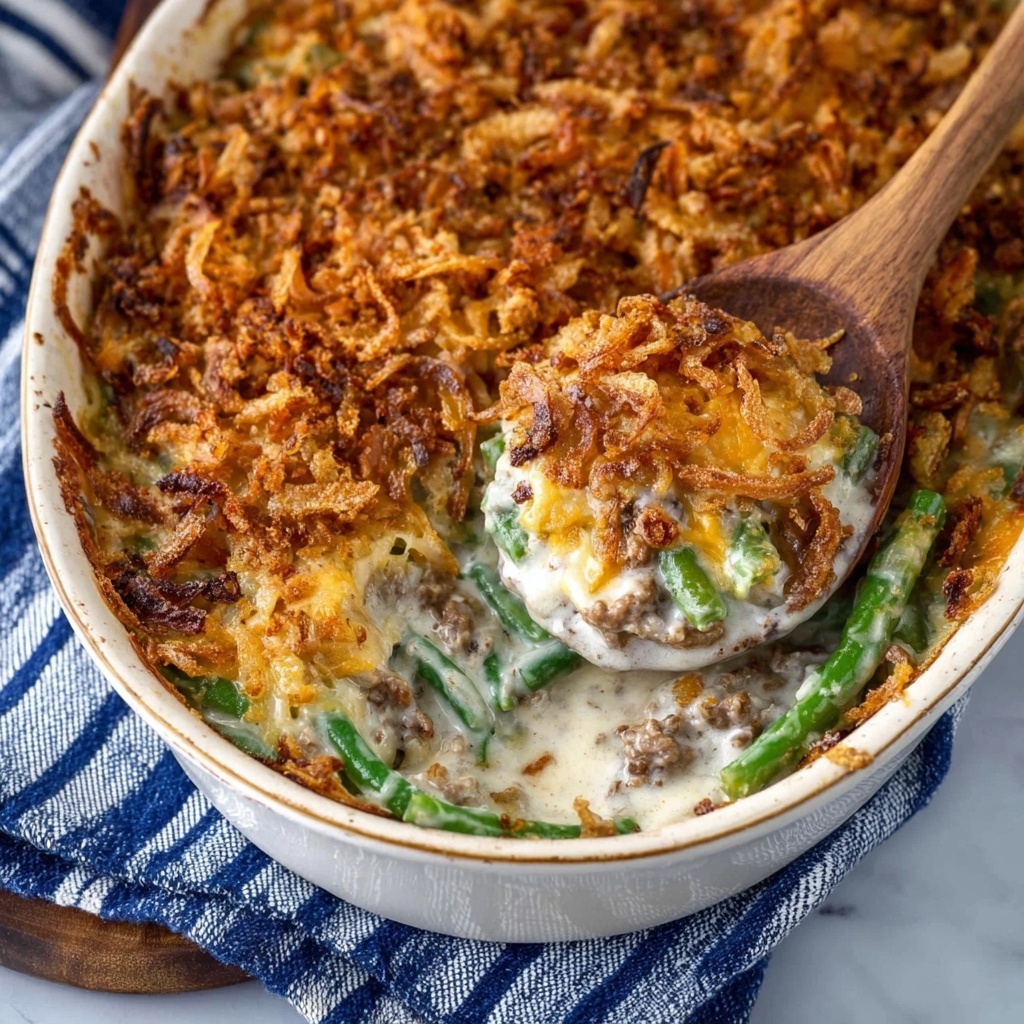 Green Bean Casserole with Cheddar and Crispy Fried Onions Recipe - Recipe Image