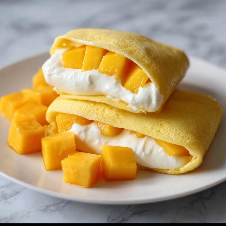 Mango Pancakes with Cream and Fresh Mango Pieces Recipe