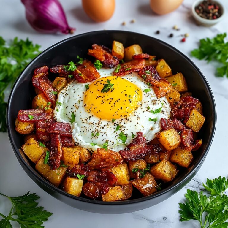 Crispy Potatoes with Jammy Eggs & Bacon Recipe