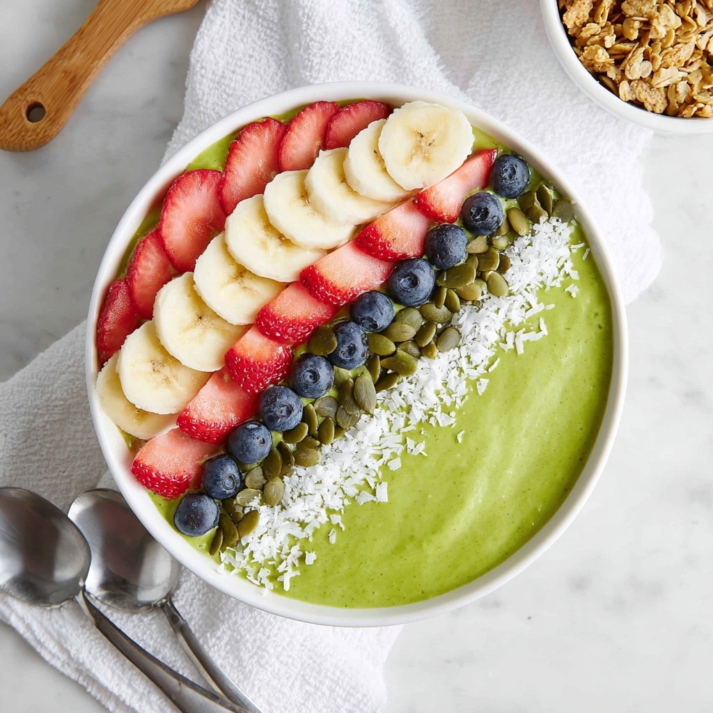 Green Smoothie Bowl with Frozen Bananas and Mixed Greens Recipe - Recipe Image