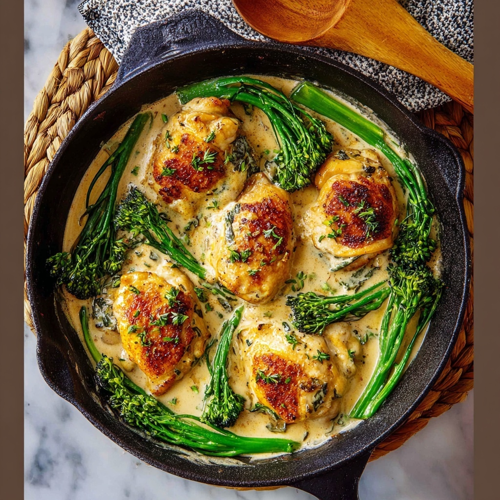 Pan-Seared Chicken and Broccolini in Creamy Mustard Sauce Recipe - Recipe Image