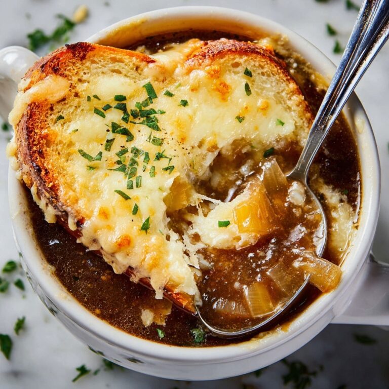 Classic French Onion Soup with Caramelized Onions and Melty Cheese Recipe