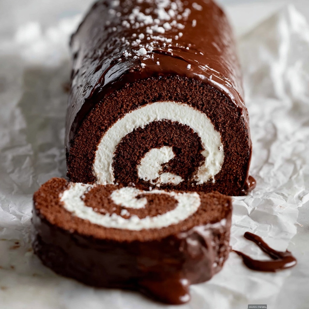 Chocolate Espresso Swiss Roll with Cream Frosting and Chocolate Ganache Recipe - Recipe Image