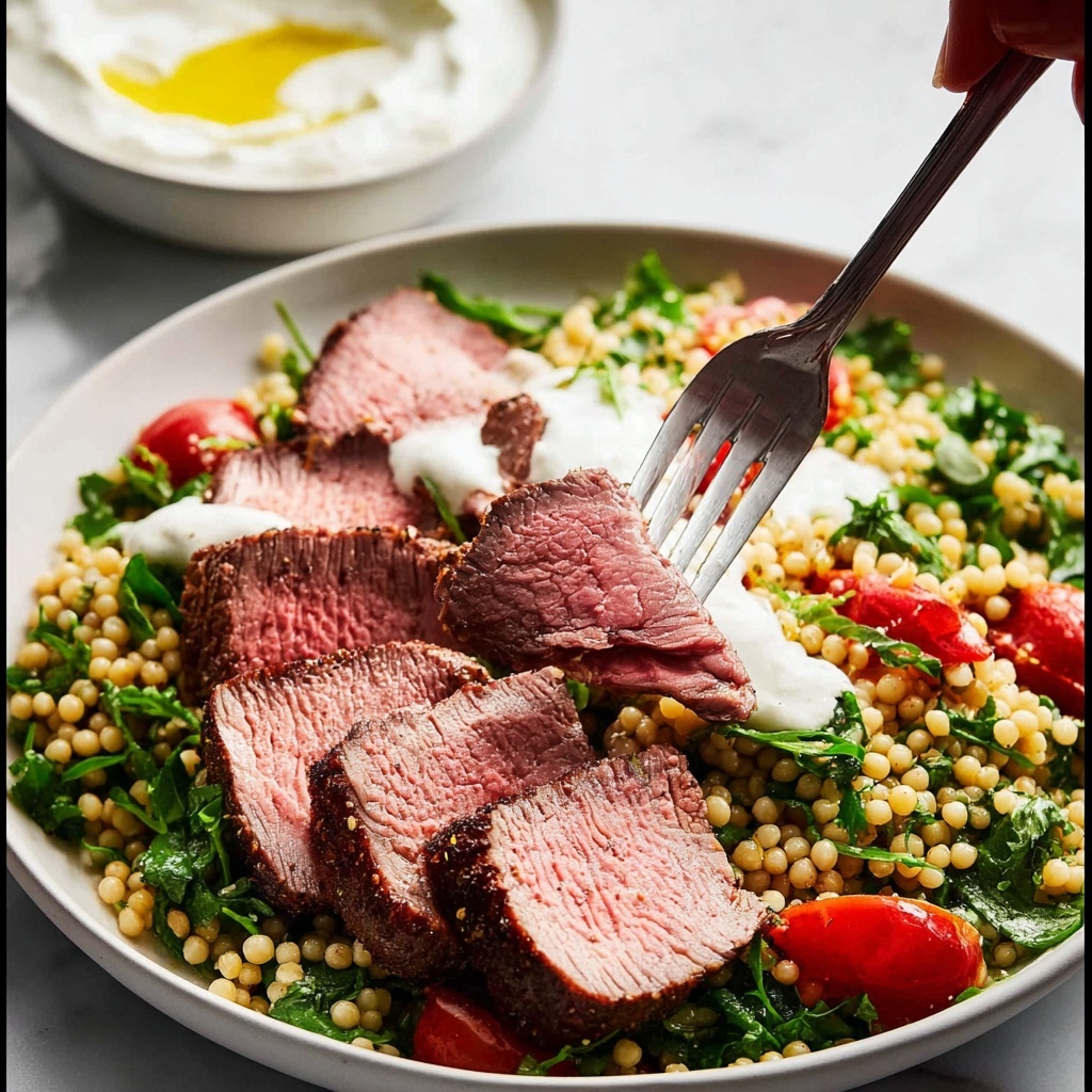 Moroccan Spiced Lamb Backstrap with Yogurt Sauce and Couscous Salad Recipe - Recipe Image