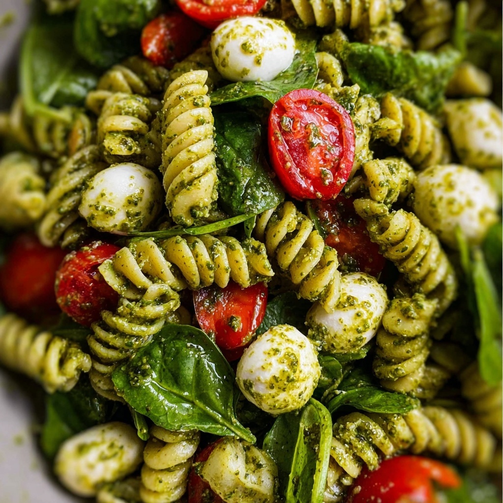 Easy Pesto Pasta Salad with Cherry Tomatoes, Bocconcini, and Fresh Basil Recipe - Recipe Image