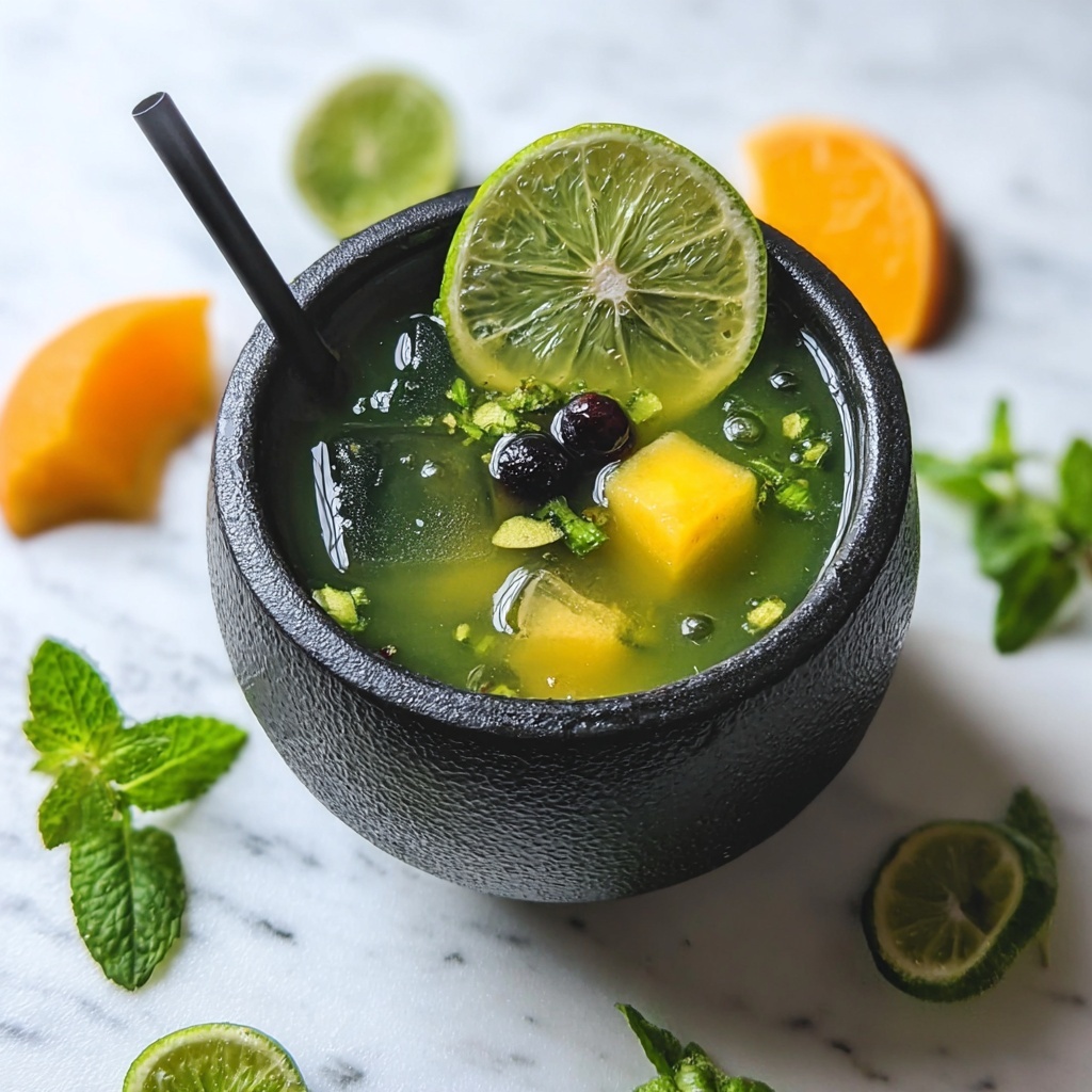 Tropical Iced Green Tea with Mango, Pineapple, and Coconut Recipe - Recipe Image