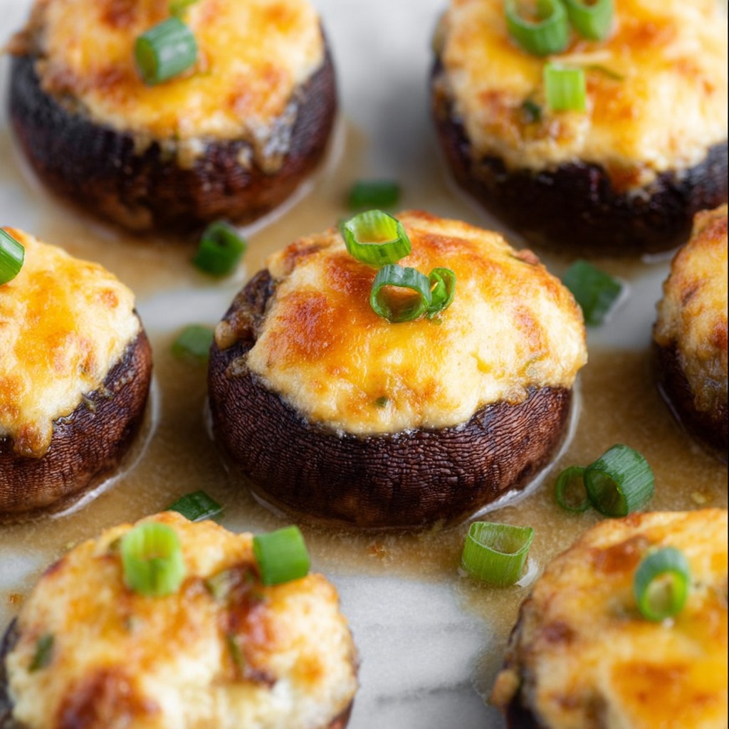 Bacon Blue Cheese Stuffed Mushrooms with Creamy Hot Sauce Recipe - Recipe Image