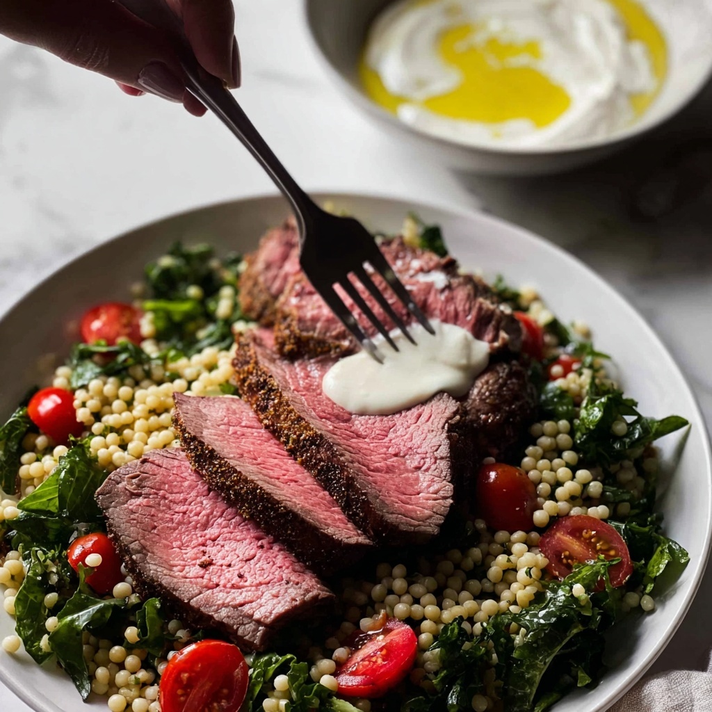 Moroccan Spiced Lamb Backstrap with Yogurt Sauce and Couscous Salad Recipe - Recipe Image