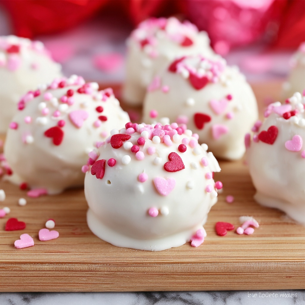 Red Velvet Cake Balls with Valentine’s Day Sprinkles Recipe - Recipe Image