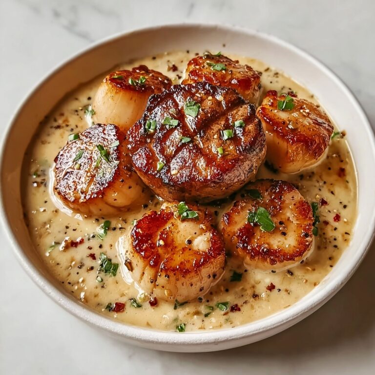 Gourmet Surf and Turf with Creamy Garlic Sauce Recipe