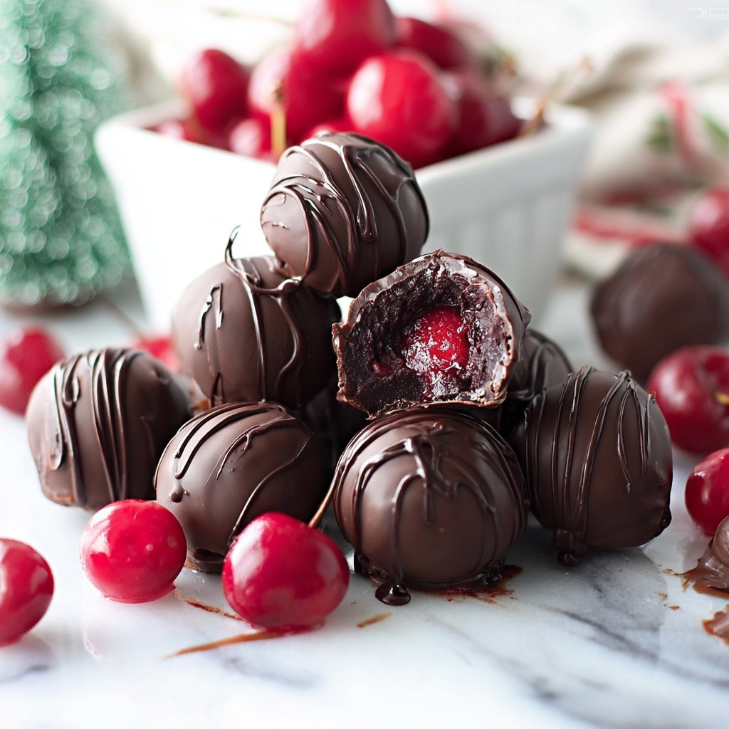 Chocolate Covered Cherry Brownie Truffles Recipe - Recipe Image