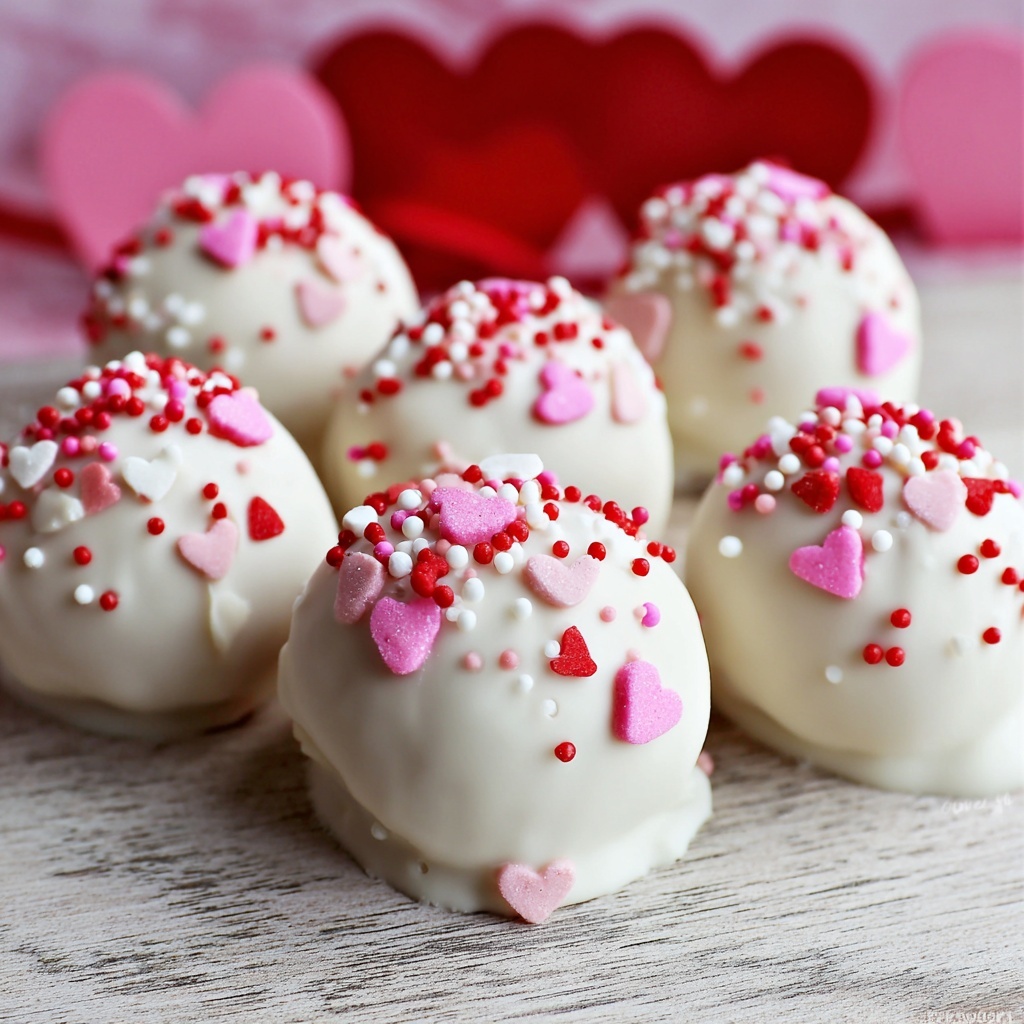 Red Velvet Cake Balls with Valentine’s Day Sprinkles Recipe - Recipe Image