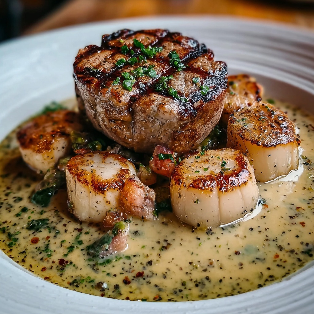 Gourmet Surf and Turf with Creamy Garlic Sauce Recipe - Recipe Image