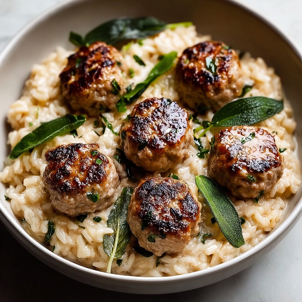 Sage Chicken Meatballs with Creamy Parmesan Orzo Recipe - Recipe Image