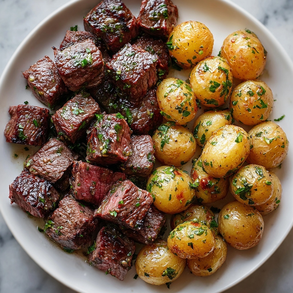 Garlic Steak Bites and Potatoes Recipe - Recipe Image
