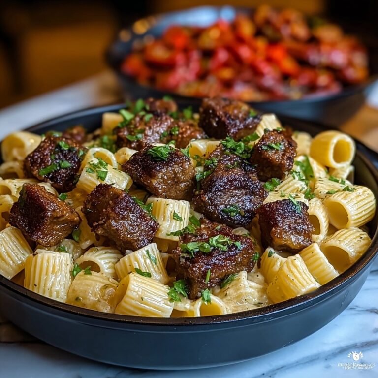 Juicy Cajun Steak Bites with Cheesy Garlic Shell Pasta Skillet Recipe