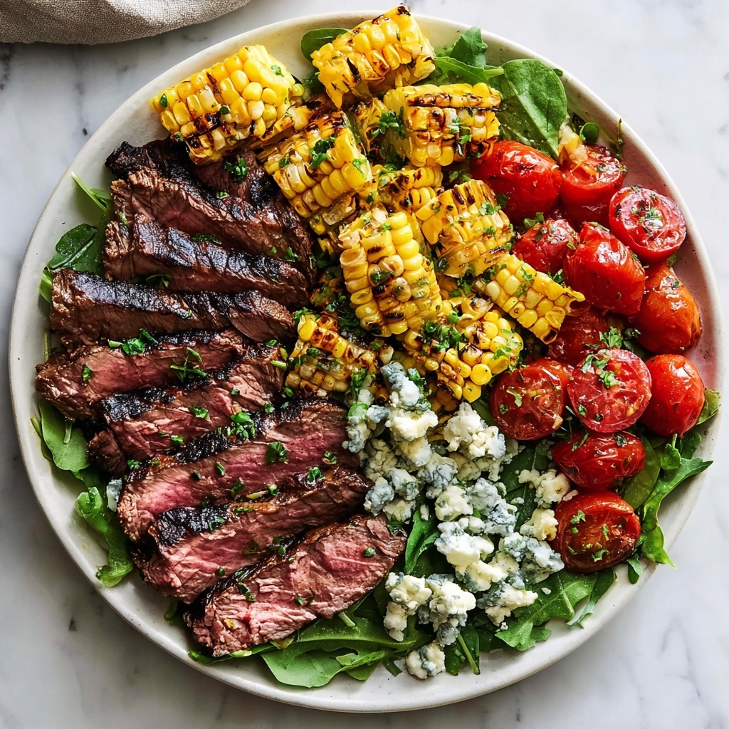 Balsamic Steak Gorgonzola Salad with Grilled Corn Recipe - Recipe Image