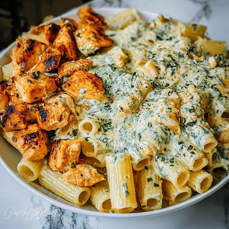 Indulgent Rigatoni in Cheesy Italian Herb Alfredo with Cajun Chicken Recipe