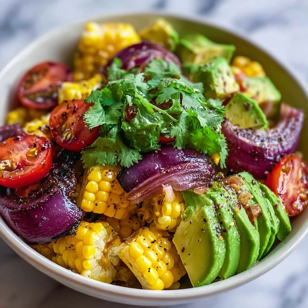Charred Corn Avocado Salad with Roasted Red Onions Recipe - Recipe Image