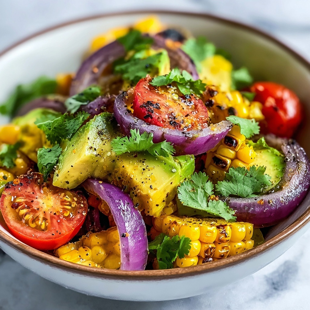 Charred Corn Avocado Salad with Roasted Red Onions Recipe - Recipe Image