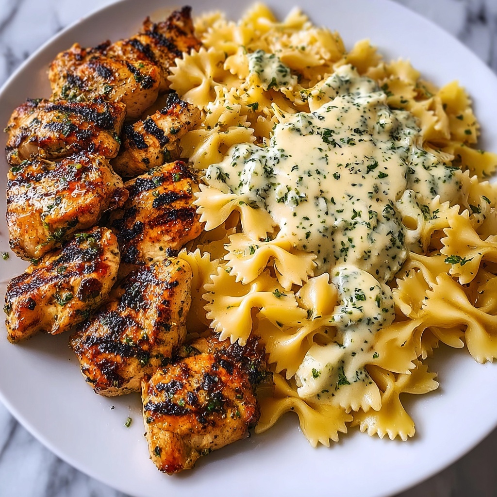 Cheesy Garlic Butter Chicken with Bowtie Pasta and Creamy Sauce Recipe - Recipe Image